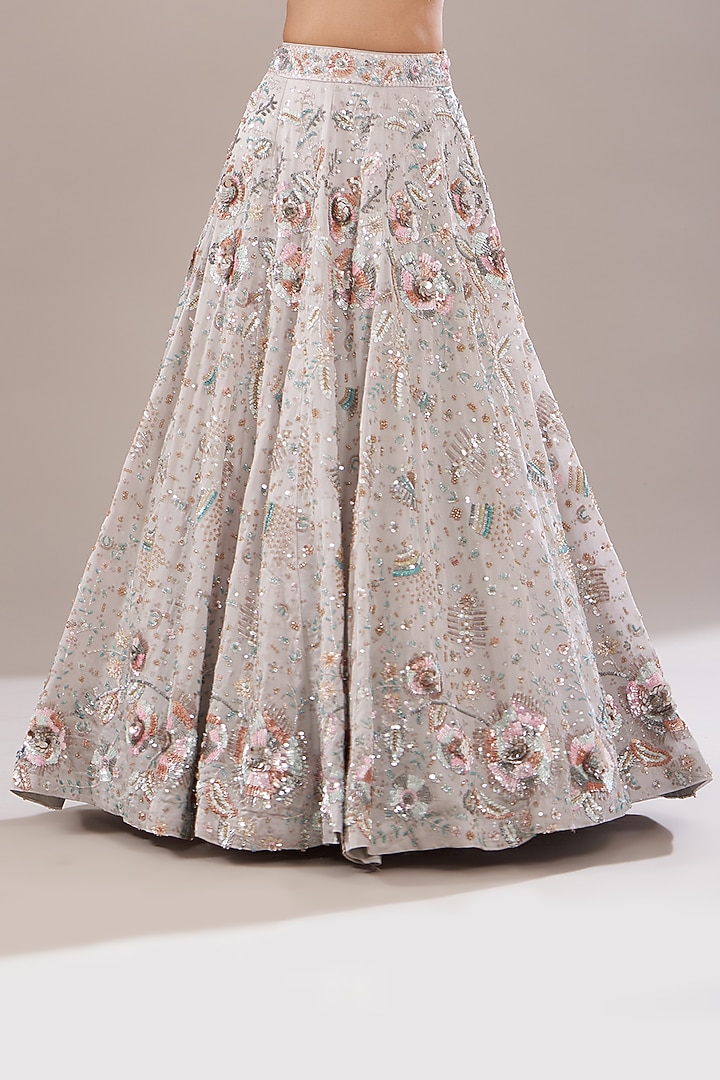 Grey Organza Embroidered Bridal Lehenga Set by Angad Singh at Pernia's Pop Up Shop