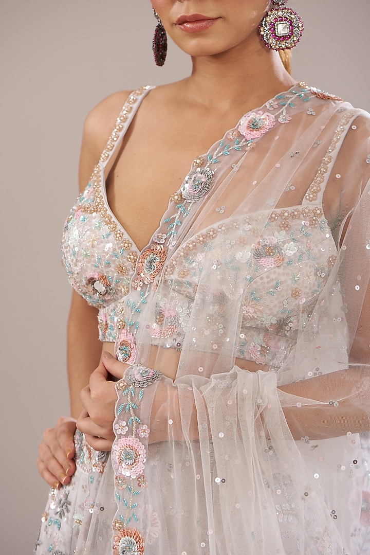 Grey Organza Embroidered Bridal Lehenga Set by Angad Singh at Pernia's Pop Up Shop