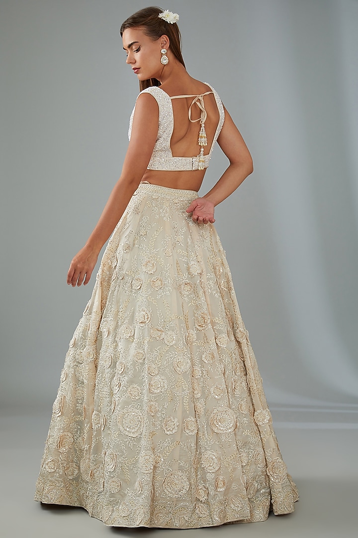 Ivory Raw Silk Hand Embroidered Bridal Lehenga Set by Angad Singh at Pernia's Pop Up Shop