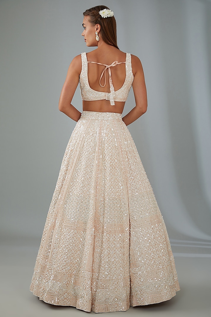 Ivory Organza Machine Embroidered Bridal Lehenga Set by Angad Singh at Pernia's Pop Up Shop