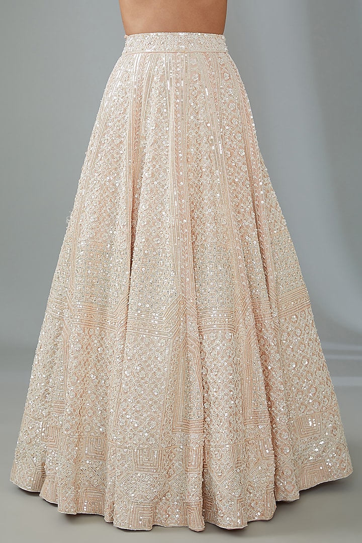 Ivory Organza Machine Embroidered Bridal Lehenga Set by Angad Singh at Pernia's Pop Up Shop