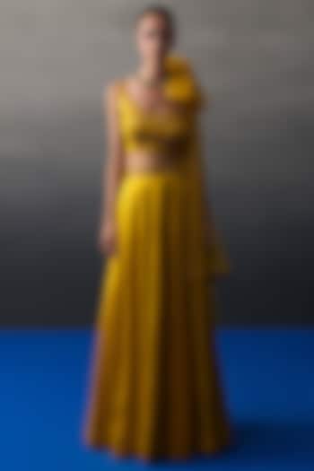Mustard Satin Silk Wedding Lehenga Set by Angad Singh at Pernia's Pop Up Shop