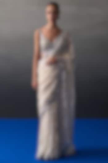 Ivory Chantilly Applique & Mirror Work Wedding Saree Set by Angad Singh at Pernia's Pop Up Shop