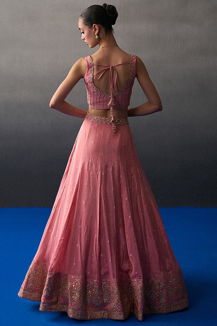 Gajri Banarasi Silk Mirror Embroidered Wedding Lehenga Set by Angad Singh at Pernia's Pop Up Shop