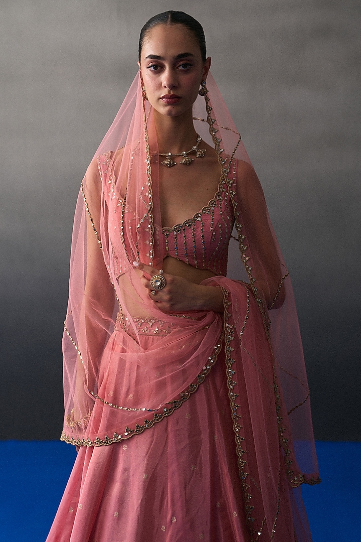 Gajri Banarasi Silk Mirror Embroidered Wedding Lehenga Set by Angad Singh at Pernia's Pop Up Shop