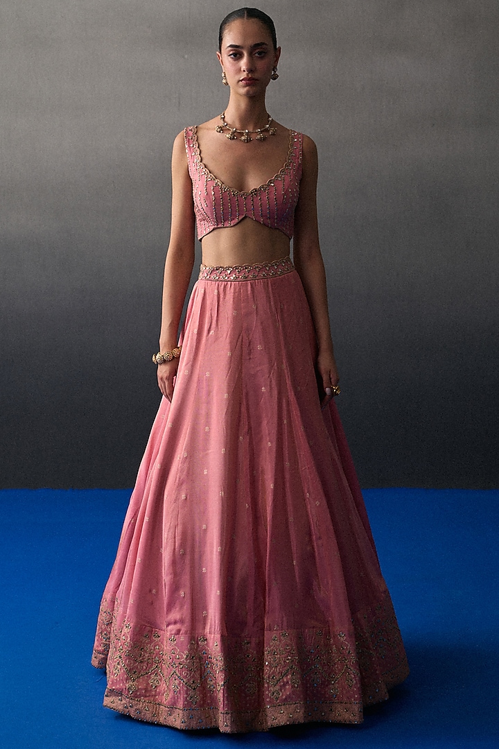 Gajri Banarasi Silk Mirror Embroidered Wedding Lehenga Set by Angad Singh at Pernia's Pop Up Shop