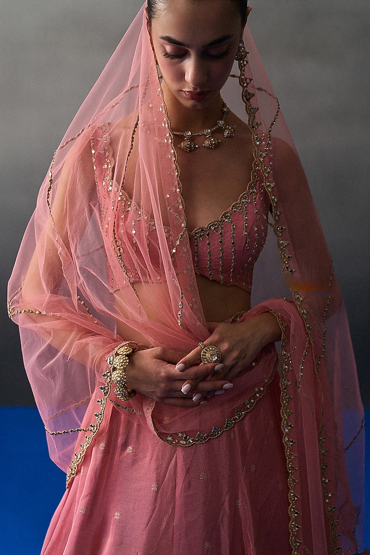 Gajri Banarasi Silk Mirror Embroidered Wedding Lehenga Set by Angad Singh at Pernia's Pop Up Shop