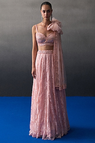 Peach Chantilly Lehenga Set by Angad Singh