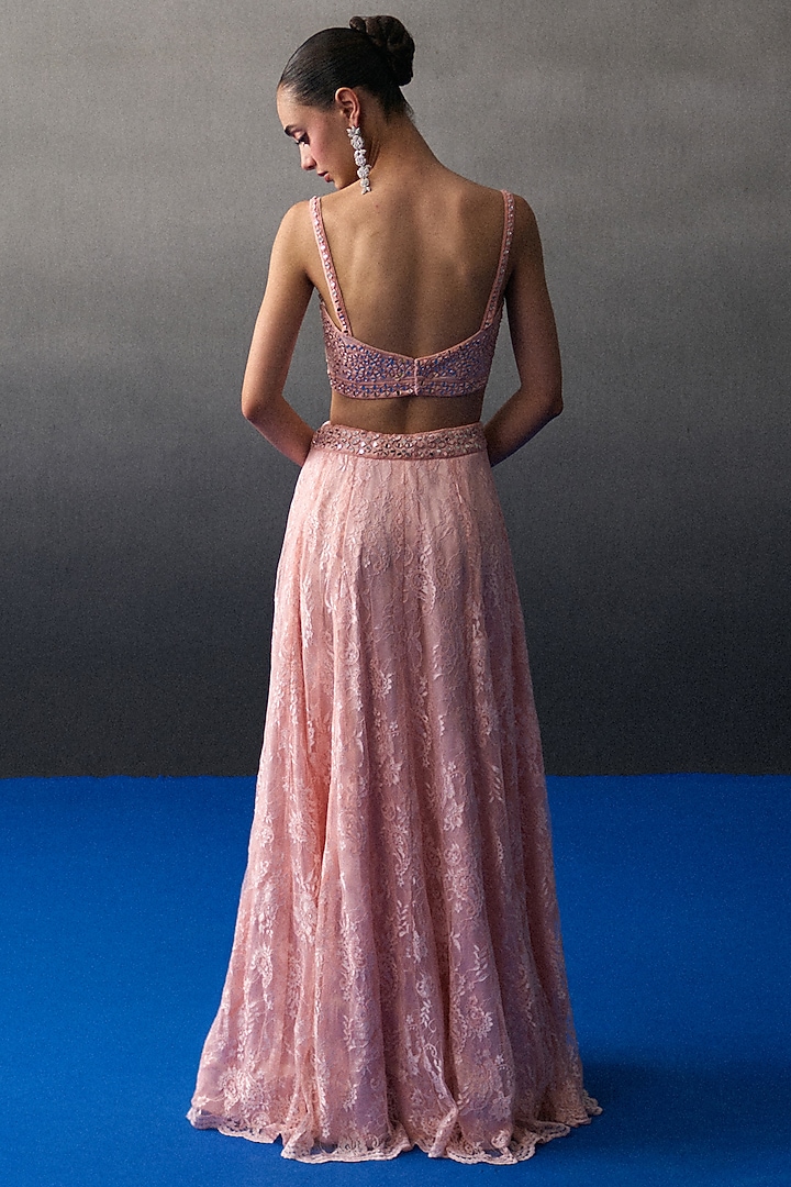 Peach Chantilly Wedding Lehenga Set by Angad Singh at Pernia's Pop Up Shop