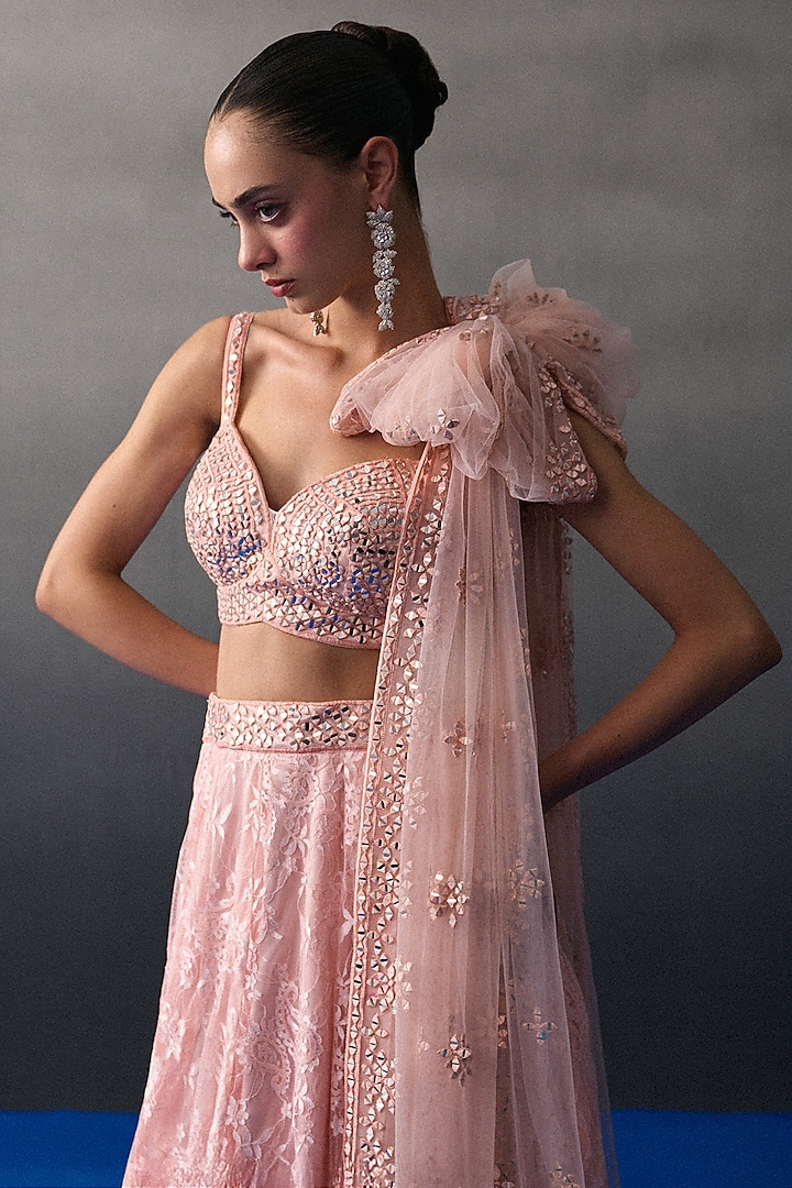 Peach Chantilly Wedding Lehenga Set by Angad Singh at Pernia's Pop Up Shop