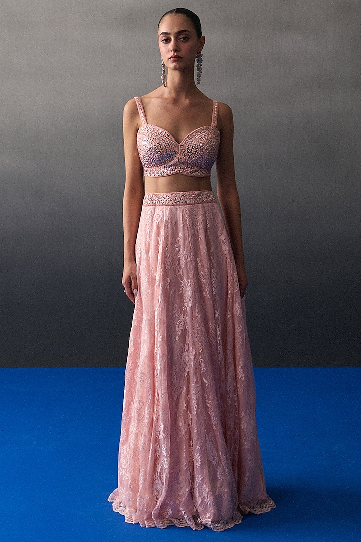 Peach Chantilly Wedding Lehenga Set by Angad Singh at Pernia's Pop Up Shop