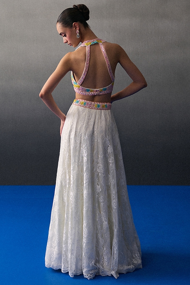 White Chantilly Wedding Lehenga Set by Angad Singh at Pernia's Pop Up Shop