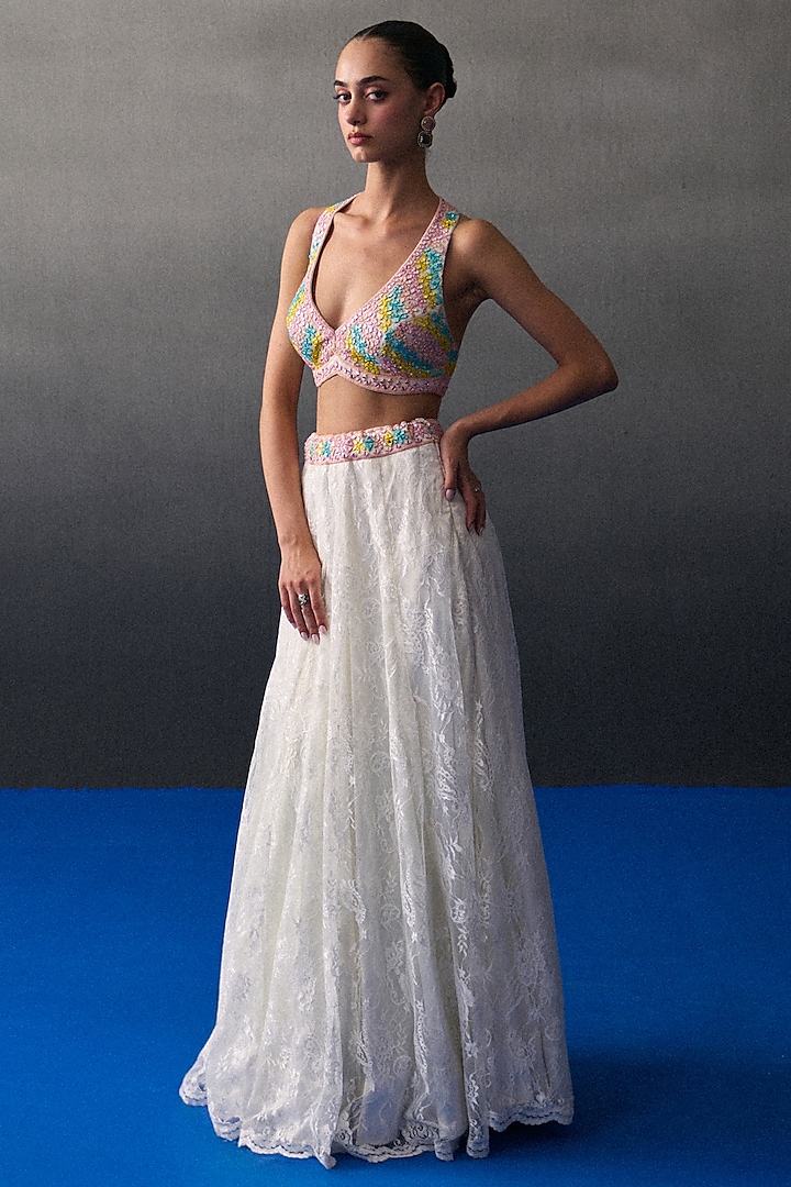White Chantilly Wedding Lehenga Set by Angad Singh at Pernia's Pop Up Shop