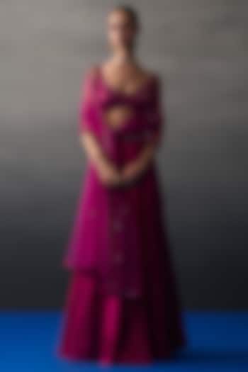 Rani Pink Satin Silk Wedding Lehenga Set by Angad Singh at Pernia's Pop Up Shop