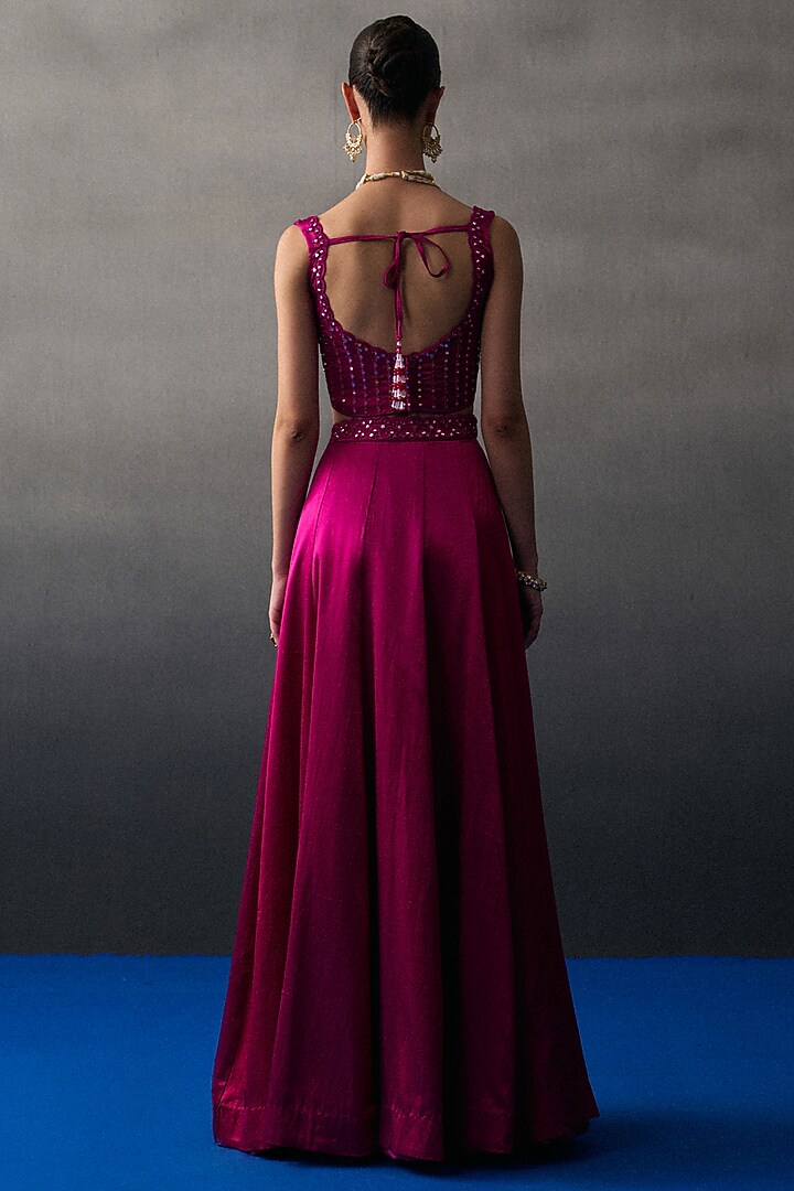 Rani Pink Satin Silk Wedding Lehenga Set by Angad Singh at Pernia's Pop Up Shop