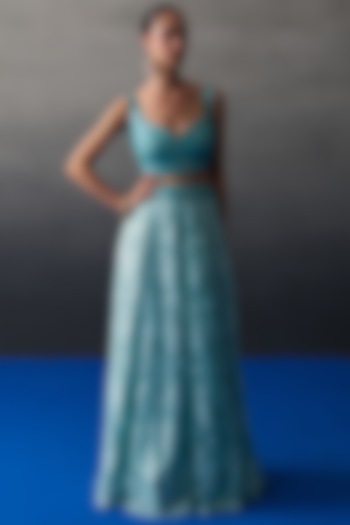 Mint Green Chantilly Wedding Lehenga Set by Angad Singh at Pernia's Pop Up Shop