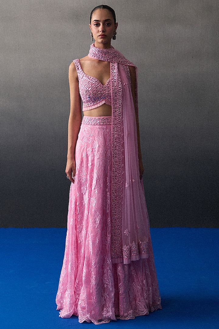Pink Chantilly Wedding Lehenga Set by Angad Singh at Pernia's Pop Up Shop