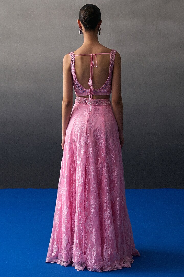 Pink Chantilly Wedding Lehenga Set by Angad Singh at Pernia's Pop Up Shop