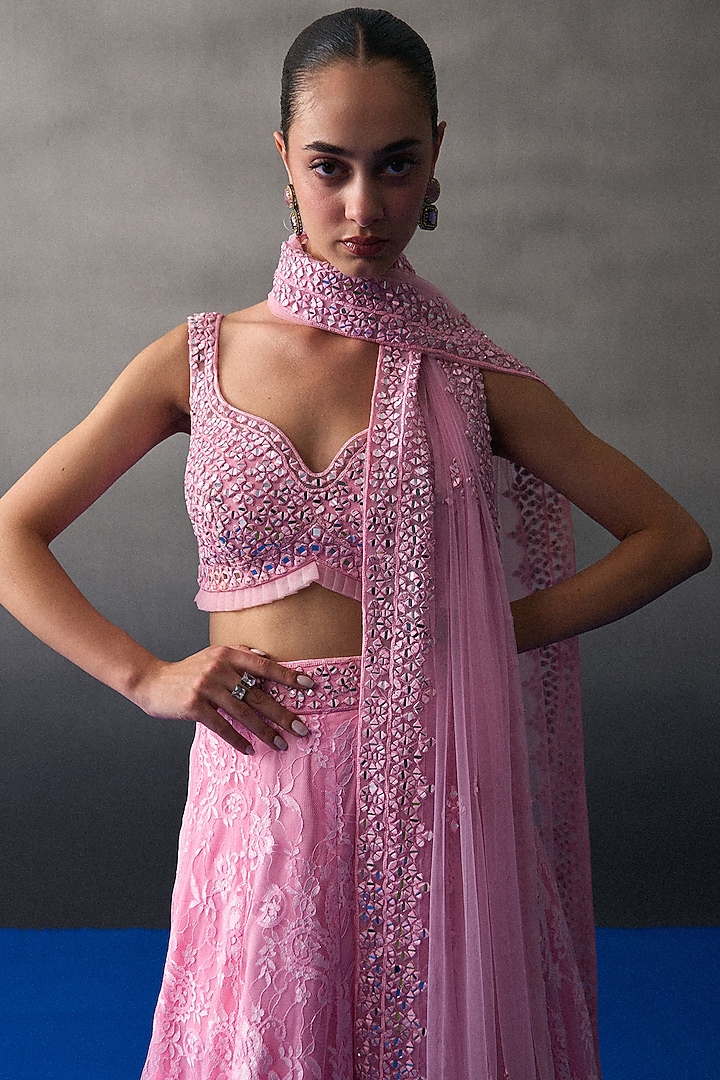 Pink Chantilly Wedding Lehenga Set by Angad Singh at Pernia's Pop Up Shop