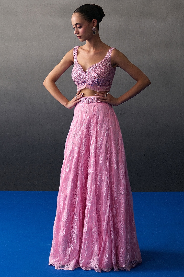 Pink Chantilly Wedding Lehenga Set by Angad Singh at Pernia's Pop Up Shop