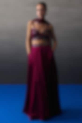 Crimson Satin Silk Wedding Lehenga Set by Angad Singh at Pernia's Pop Up Shop