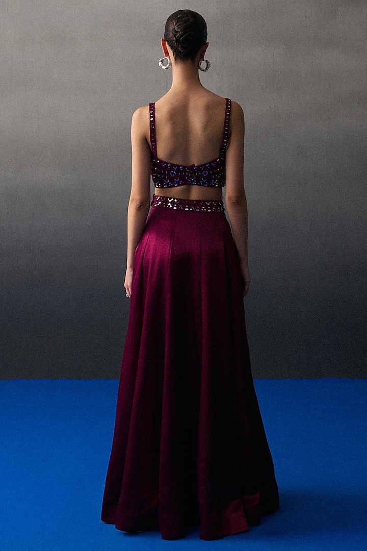 Crimson Satin Silk Wedding Lehenga Set by Angad Singh at Pernia's Pop Up Shop