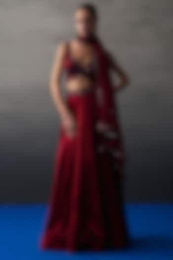 Maroon Satin Silk Wedding Lehenga Set by Angad Singh at Pernia's Pop Up Shop