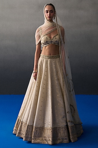 Gold Banarasi Silk Lehenga Set by Angad Singh