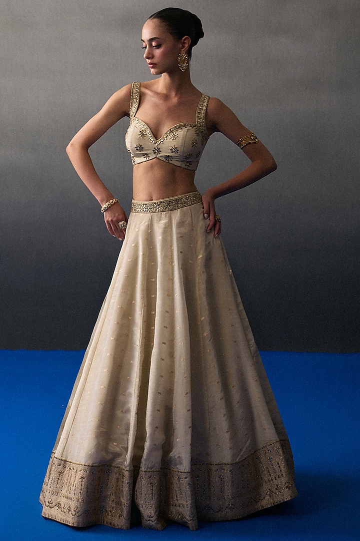 Gold Banarasi Silk Wedding Lehenga Set by Angad Singh at Pernia's Pop Up Shop
