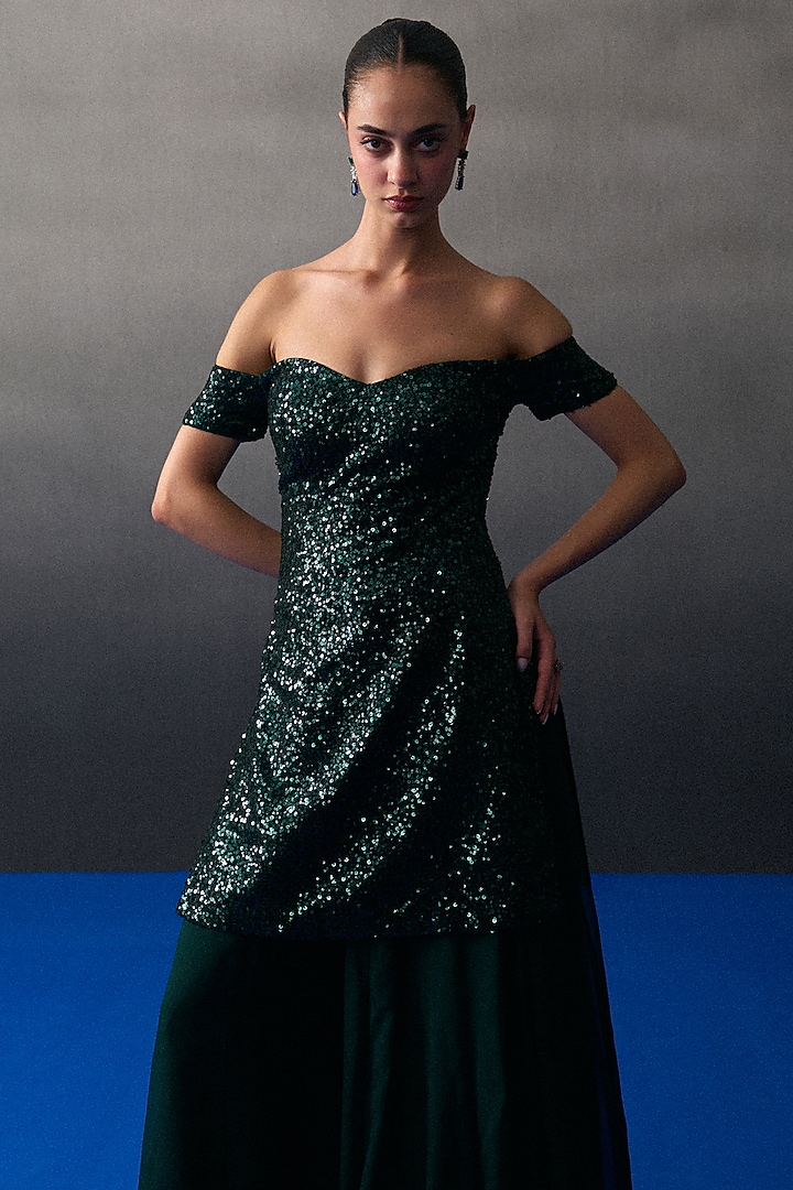 Green Soft Organza Party Wear Sharara Set by Angad Singh at Pernia's Pop Up Shop