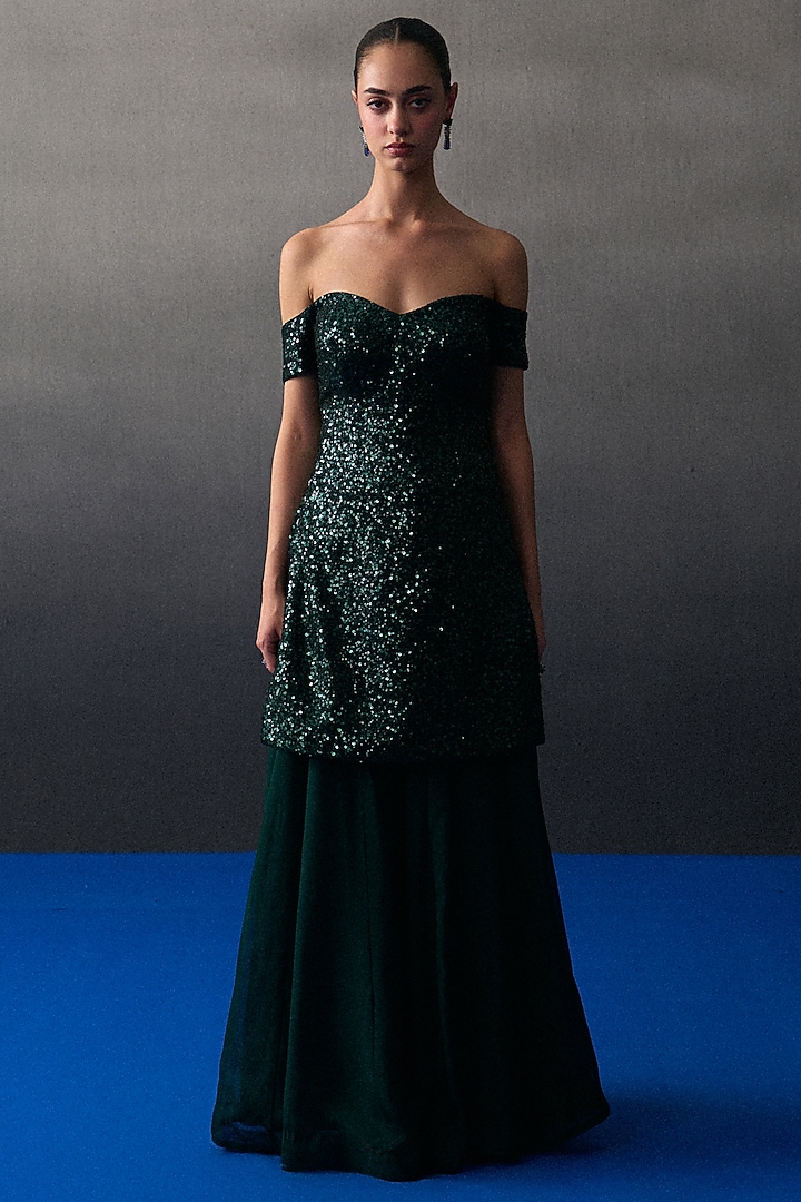 Green Soft Organza Party Wear Sharara Set by Angad Singh at Pernia's Pop Up Shop