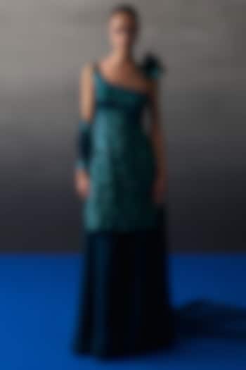 Peacock Blue Soft Organza Party Wear Sharara Set by Angad Singh at Pernia's Pop Up Shop