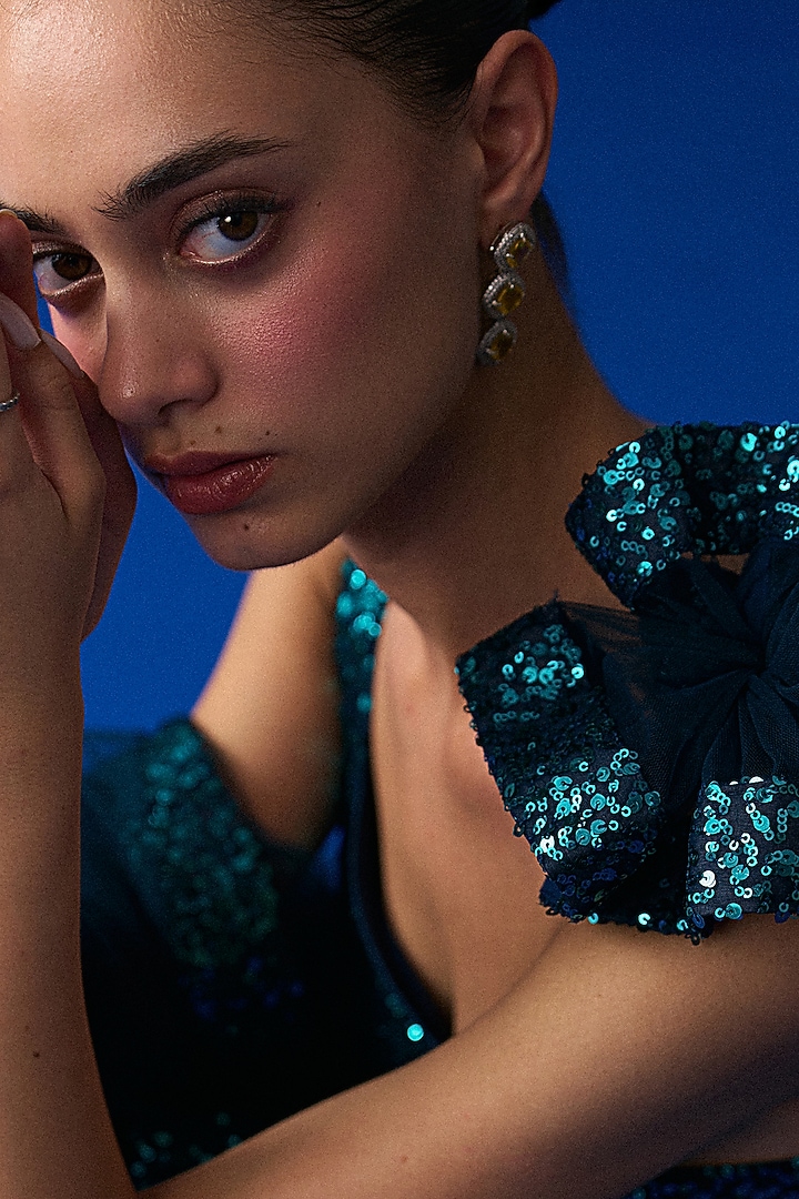 Peacock Blue Soft Organza Party Wear Sharara Set by Angad Singh at Pernia's Pop Up Shop