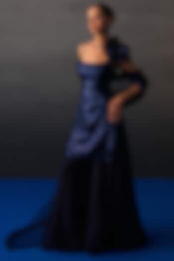 Midnight Blue Soft Organza Party Wear Sharara Set by Angad Singh at Pernia's Pop Up Shop