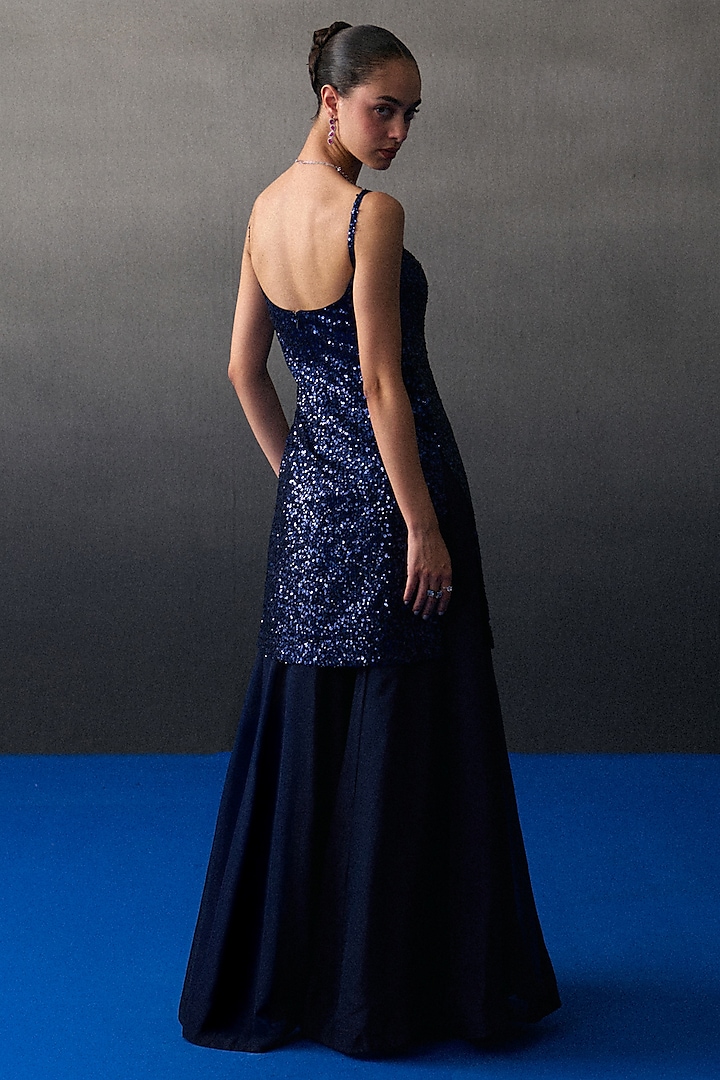 Midnight Blue Soft Organza Party Wear Sharara Set by Angad Singh at Pernia's Pop Up Shop