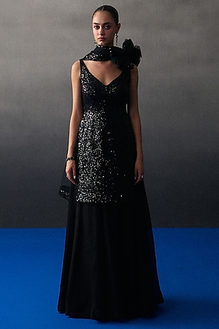 Black Soft Organza Sharara Set by Angad Singh