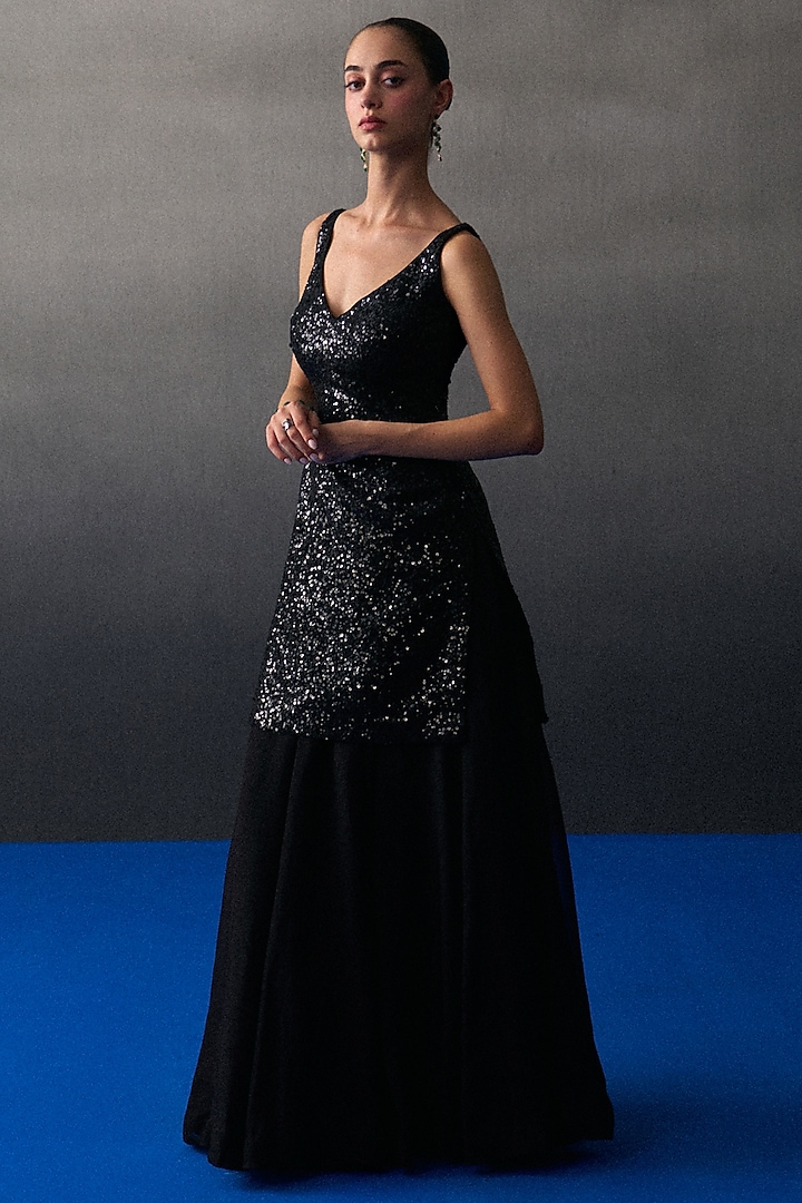 Black Soft Organza Party Wear Sharara Set by Angad Singh at Pernia's Pop Up Shop