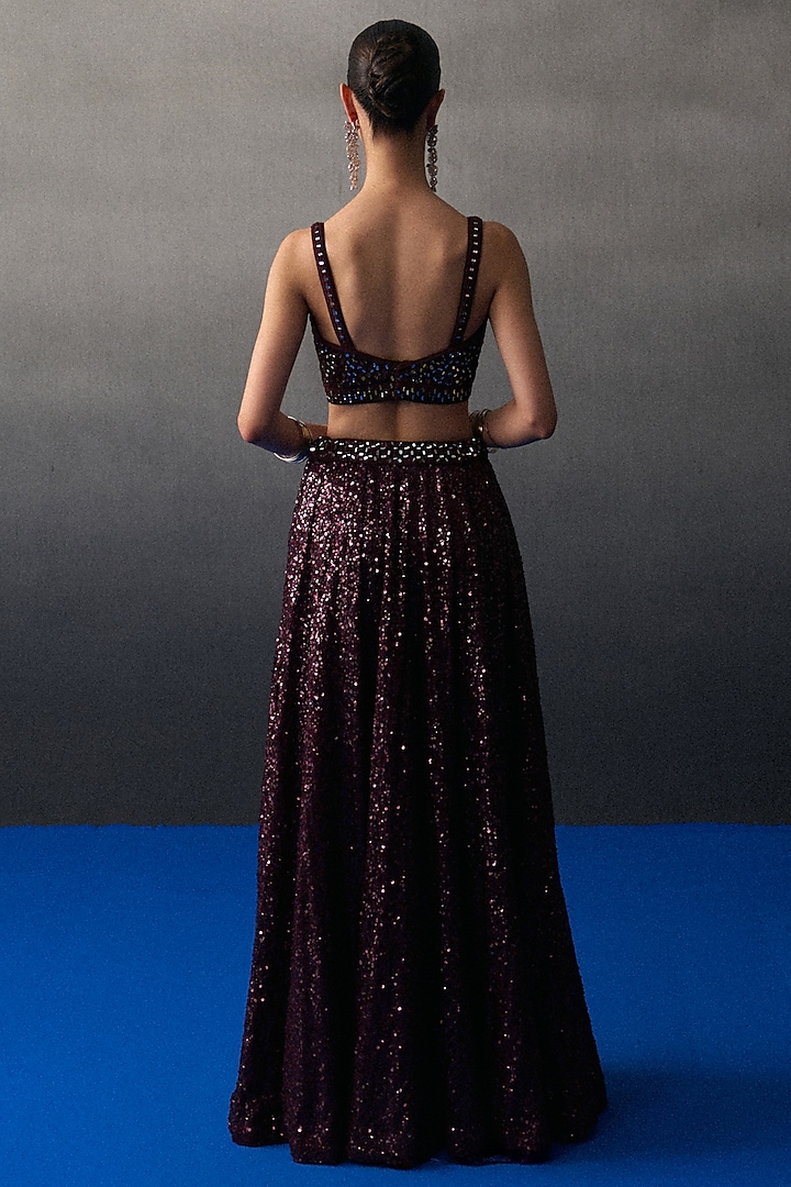 Crimson Sequins Wedding Lehenga Set by Angad Singh at Pernia's Pop Up Shop