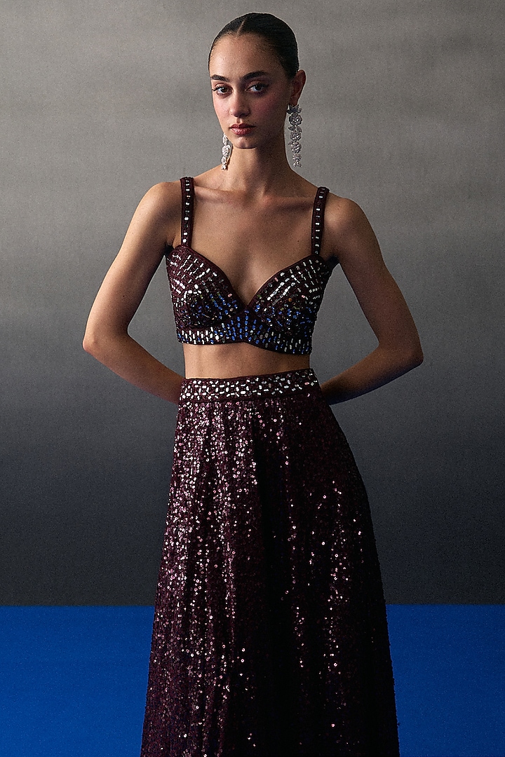 Crimson Sequins Wedding Lehenga Set by Angad Singh at Pernia's Pop Up Shop