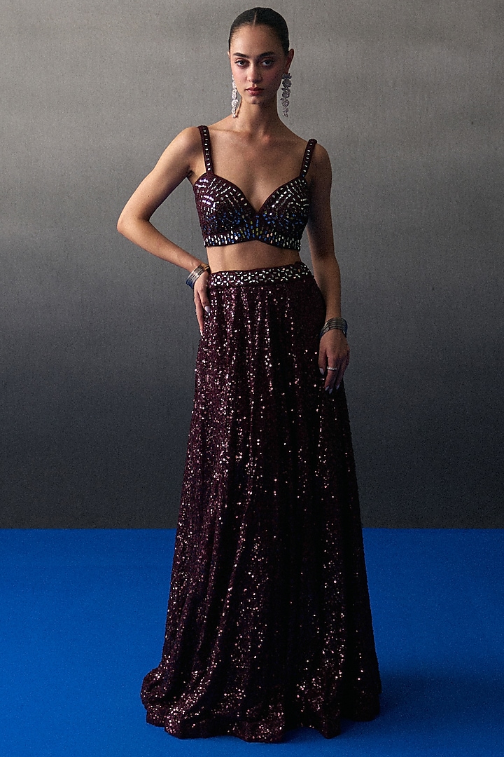 Crimson Sequins Wedding Lehenga Set by Angad Singh at Pernia's Pop Up Shop