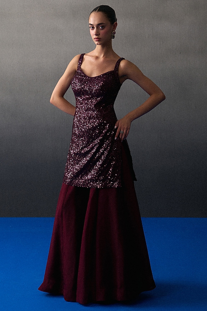 Crimson Soft Organza Party Wear Sharara Set by Angad Singh at Pernia's Pop Up Shop