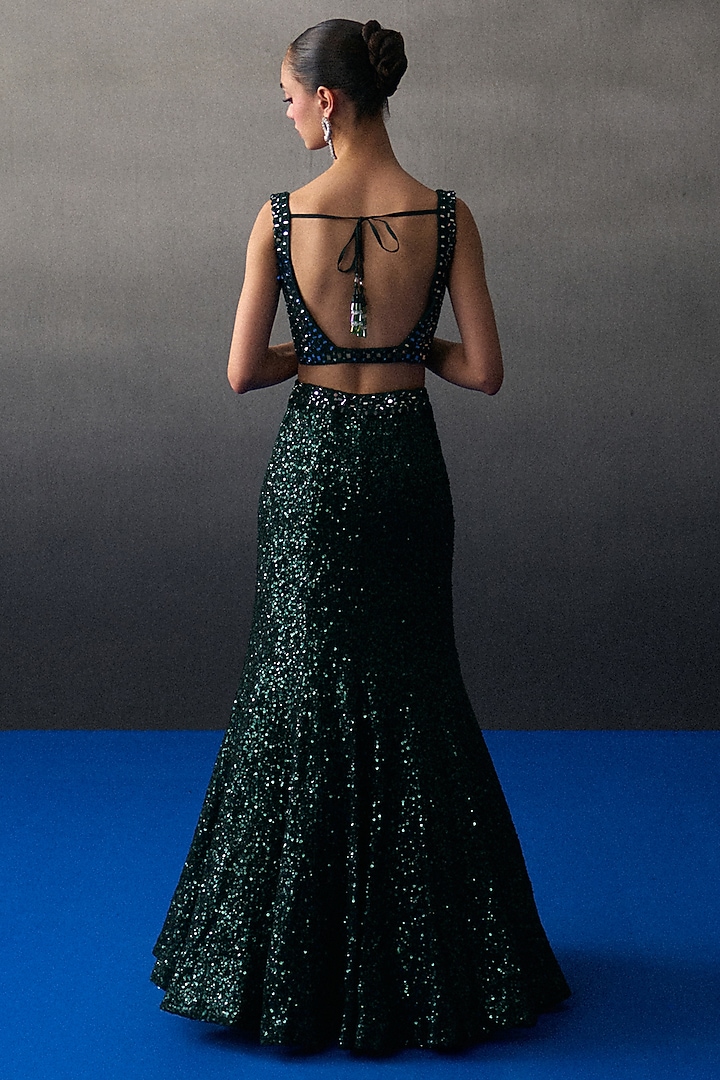 Green Sequins Mermaid Wedding Lehenga Set by Angad Singh at Pernia's Pop Up Shop