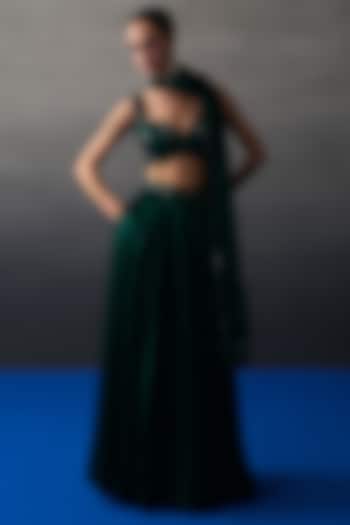 Emerald Green Satin Silk Wedding Lehenga Set by Angad Singh at Pernia's Pop Up Shop