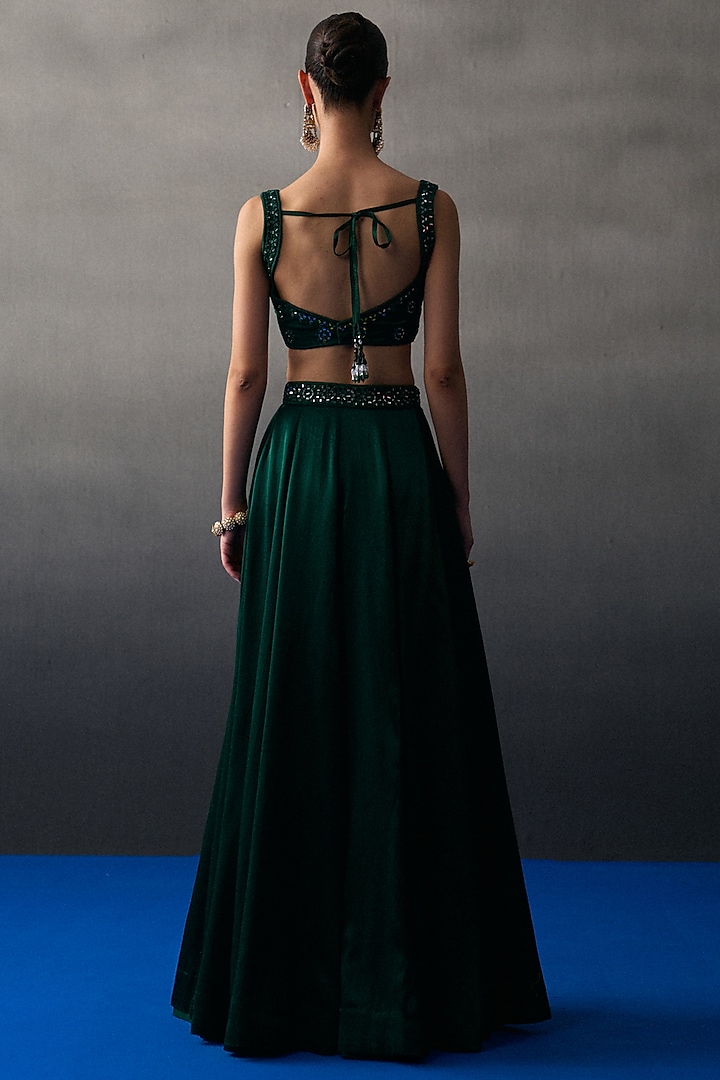 Emerald Green Satin Silk Wedding Lehenga Set by Angad Singh at Pernia's Pop Up Shop