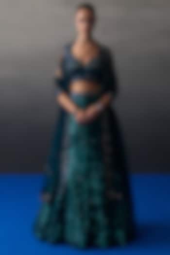 Peacock Blue Sequins Mermaid Wedding Lehenga Set by Angad Singh at Pernia's Pop Up Shop