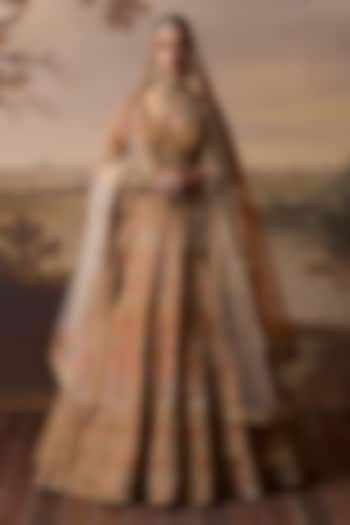 Rust Raw Silk Scalloped Embroidered Bridal Lehenga Set by Angad Singh at Pernia's Pop Up Shop