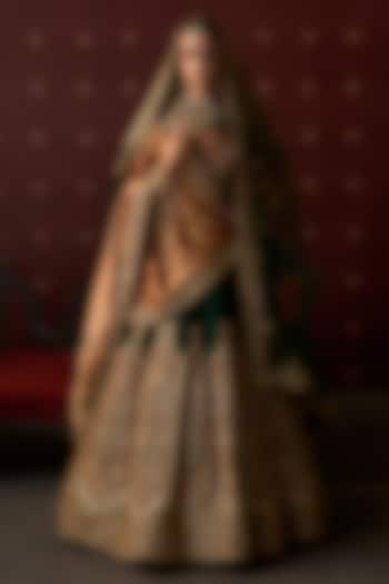 Bottle Green Raw Silk Zardosi Embroidered Bridal Lehenga Set by Angad Singh at Pernia's Pop Up Shop