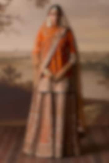 Rust Raw Silk Gold Embroidered Bridal Sharara Set by Angad Singh at Pernia's Pop Up Shop