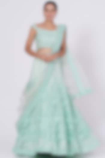 Sea Green Net Embroidered Wedding Lehenga Set by Angad Singh at Pernia's Pop Up Shop