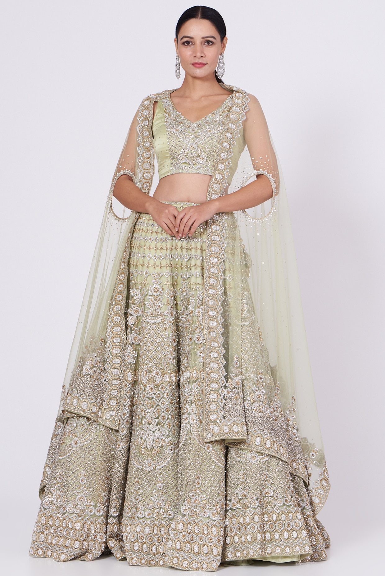 Yellow Pure Spun Silk Hand Embroidered Lucknowi Lehenga Set Design by  SURBHI SHAH at Pernia's Pop Up Shop 2024